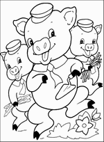 coloriage les 3 petits cochons et les outils pour leurs maisons